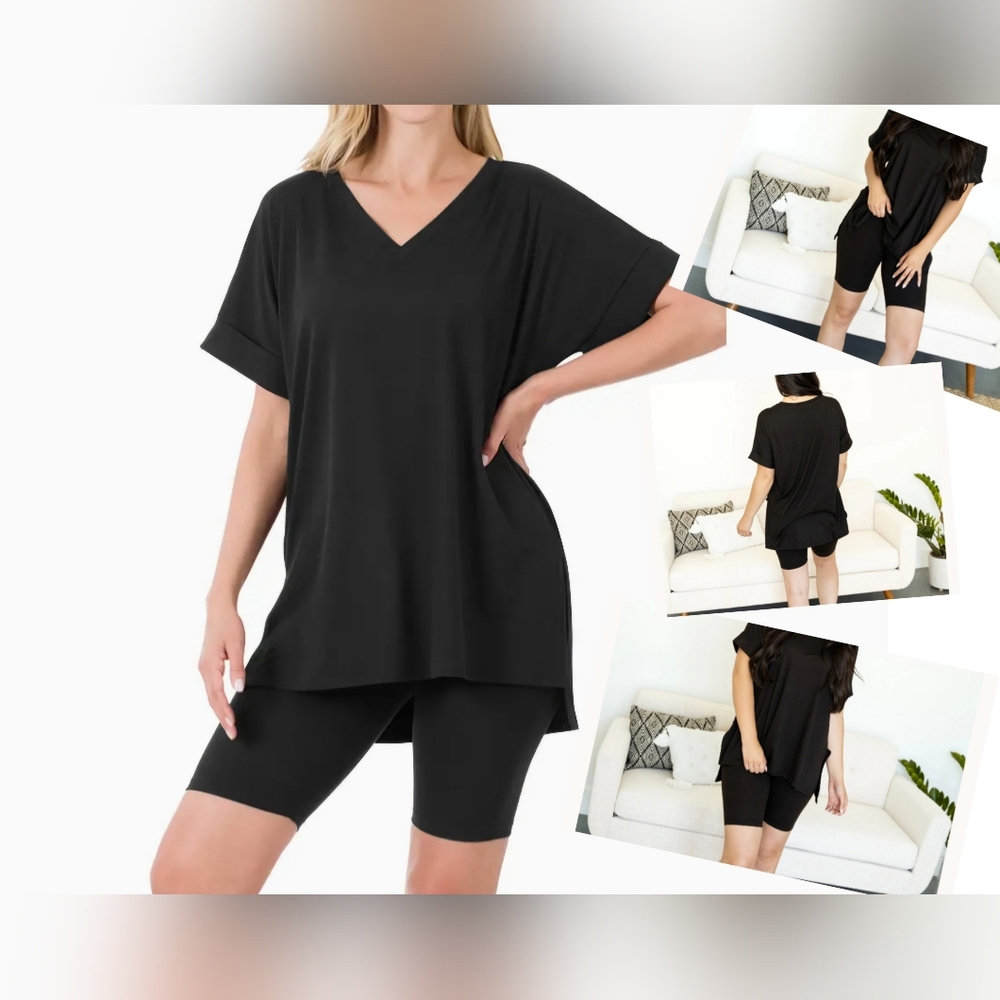 #91582 🛑S,L,XL Chic & Fabulous V-Neck Top & Biker Shorts 2PC Set - Picture 4 of 8